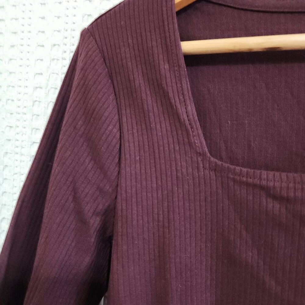 Old Navy Brown Ribbed Square Neck Long Sleeve Body Suit Women's Size Large - Picture 6 of 11